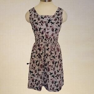 Hummingbird Floral Print Square Neck Dress Kensie Size Small 32in Elastic Waist